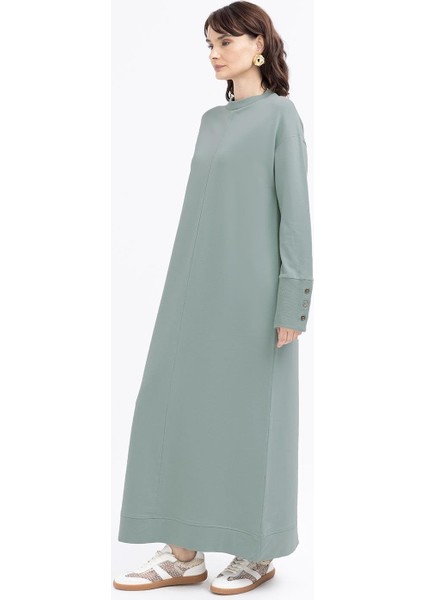 Defne-Manşeti Kalın Ribanalı Düğme Detaylı Likralı Elbise modelleri