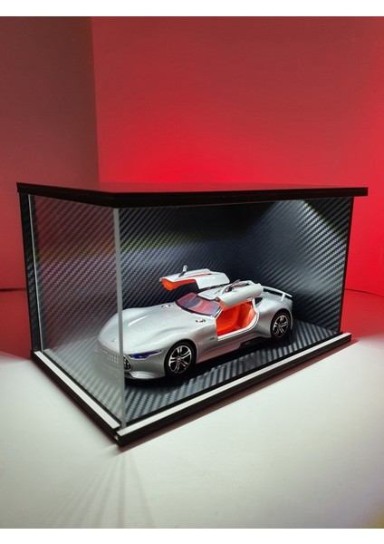 1:24 Ölçek Siyah Karbon Kaplama LED Işıklı Akrilik Korumalı Sergileme Standı/diorama
