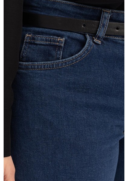 Koyu Mavi-Geniş Paça Denim Pantolon