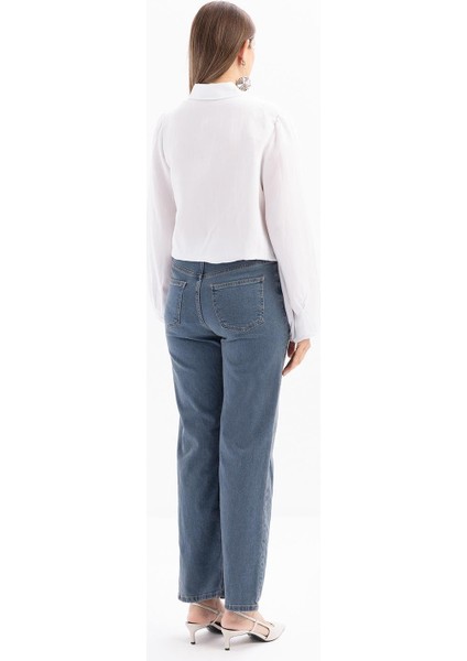 Açık Mavi-Geniş Paça Denim Pantolon fırsatları