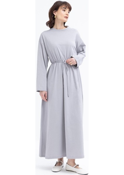 Gri-Beli Bağlamalı Elbise