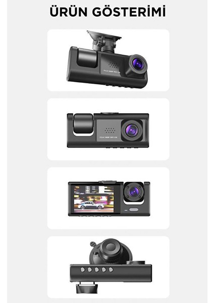 Yol Kayıt 1080P Full Hd Çözünürlük 3 Kameralı Araç Içi Seyir ve Arka Kamera modelleri