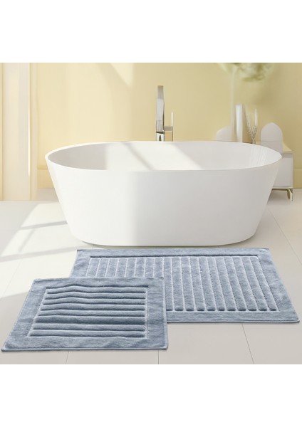 Line Köşeli Gri 2'li %100 Pamuk Banyo Halısı Paspası Seti Klozet Takımı fiyatları