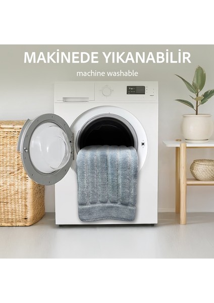 Line Köşeli Gri 2'li %100 Pamuk Banyo Halısı Paspası Seti Klozet Takımı modelleri