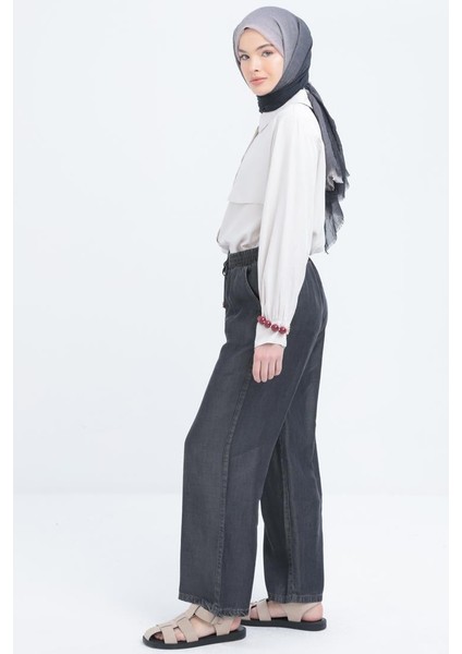 Gri-Beli Lastikli Denim Pantolon modelleri