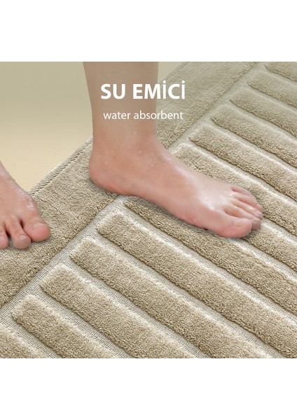 Line Köşeli Vizon 2'li %100 Pamuk Banyo Halısı Paspası Seti Klozet Takımı modelleri