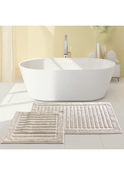Line Köşeli Vizon 2'li %100 Pamuk Banyo Halısı Paspası Seti Klozet Takımı indirimleri