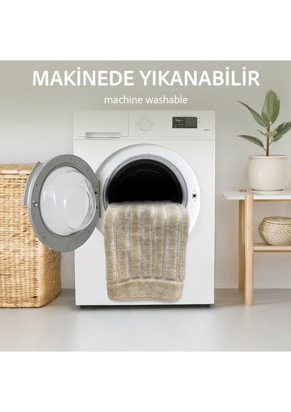 Line Köşeli Vizon 2'li %100 Pamuk Banyo Halısı Paspası Seti Klozet Takımı