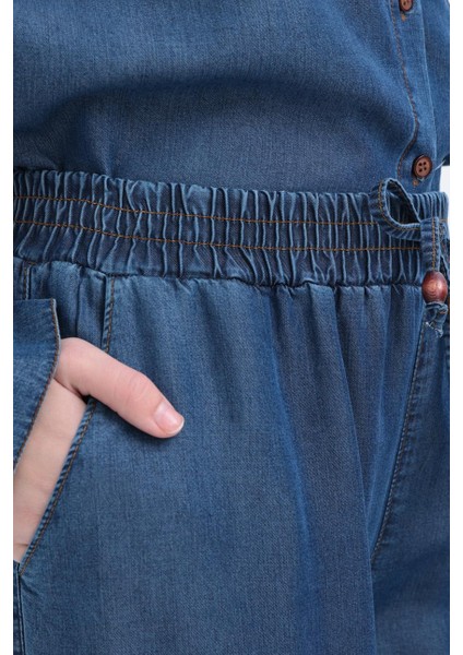 Koyu Mavi-Beli Lastikli Denim Pantolon