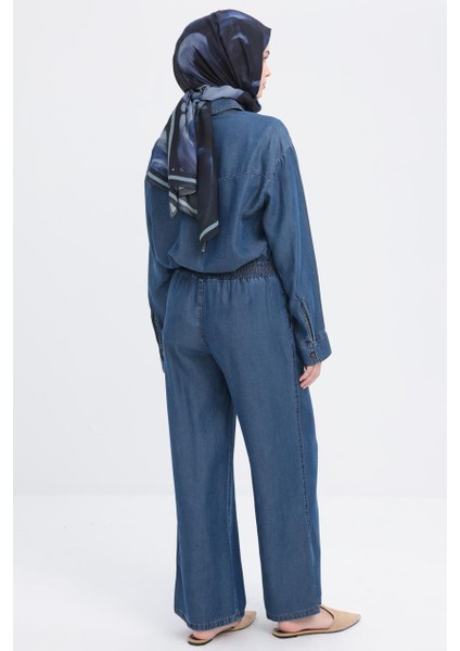 Koyu Mavi-Beli Lastikli Denim Pantolon fırsatları