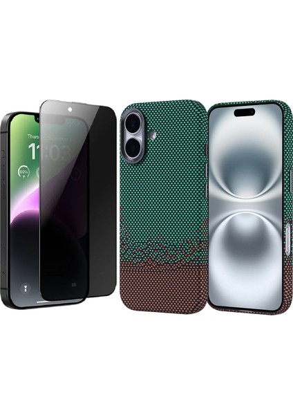 Apple iPhone 16 Plus Kılıf Magsafe Şarj Özellikli Karbon Fiber Görünümlü Zore Nekst Kapak + Hayalet Ekran Koruyucu