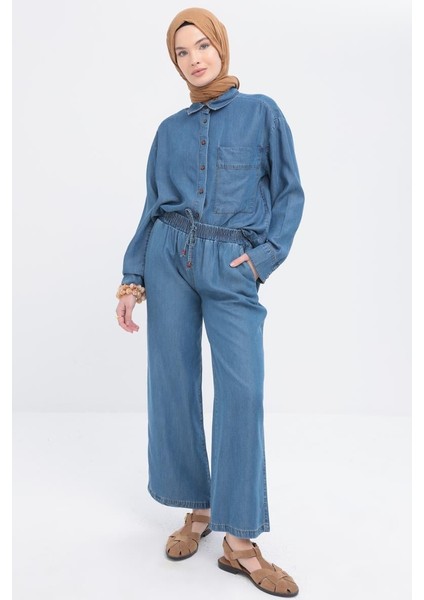 MAVI01-BELI Lastikli Denim Pantolon