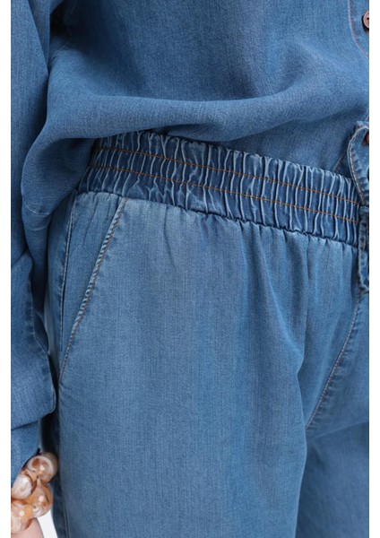 MAVI01-BELI Lastikli Denim Pantolon modelleri