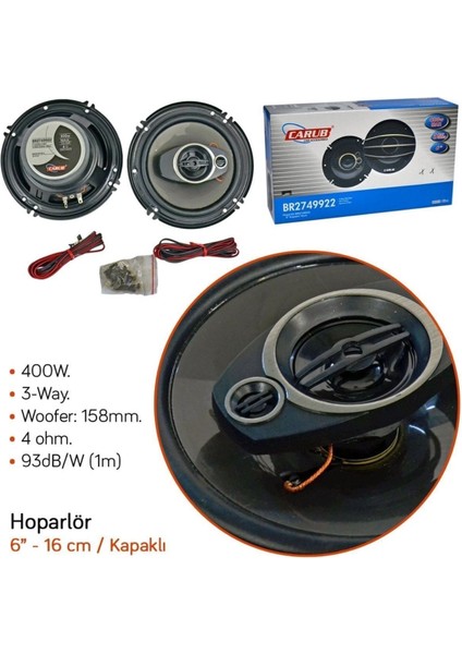16 cm Hoparlör 6 Inç Kapaklı 400W BR2749922 fiyatları