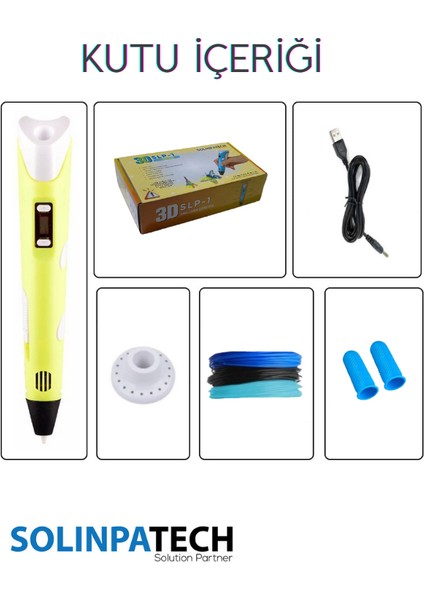 Sarı 3D Pen Üç Boyutlu Yazıcı Kalem Printer (3 Adet 3 Metre Filament -9 Metre- ve USB Kablo Dahil) indirimleri
