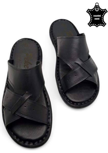 Tamamen Deri ve Topuk Yastıklı Sistemli Ortopedik Erkek Terlik.