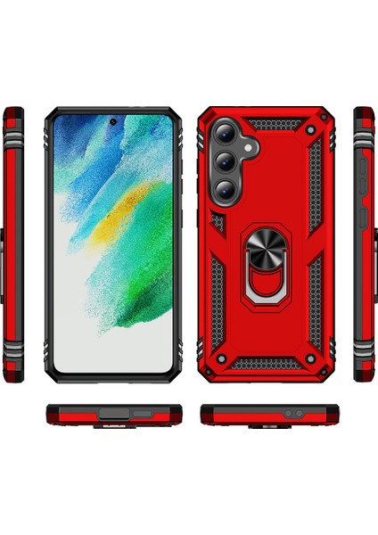 Samsung Galaxy S24 Fe Uyumlu Kılıf Tank Yüzüklü Kırmızı + Ekran Koruyucu fiyatları