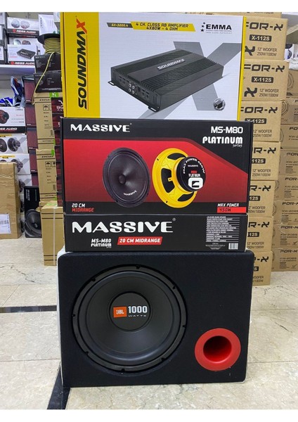 Soudnmax Paket Set 30CM Bass 1000W Sounmax Iki Takım 20CM Midrange 4000WAT Anfi