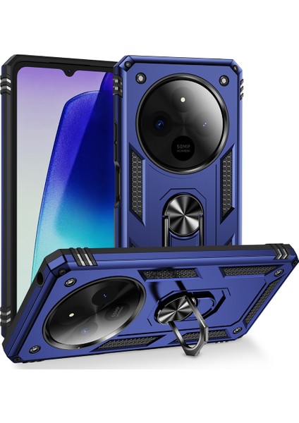 Xiaomi Redmi 14C Uyumlu Kılıf Tank Yüzüklü Darbe Korumalı Lacivert