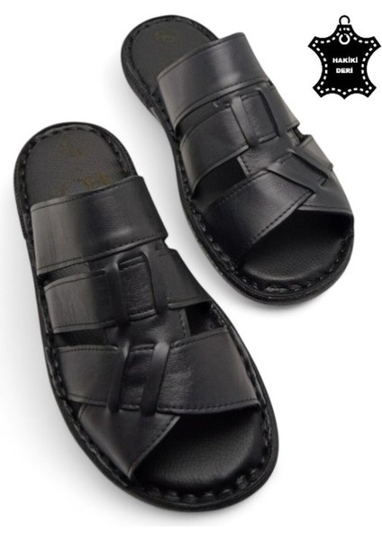 Tamamen Hakiki Deri ve Topuk Yastıklı Sistemli Ortopedik Erkek Terlik.