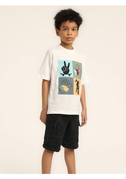 Erkek Çocuk Şapka Desenli Tasarım Pamuklu T-Shirt