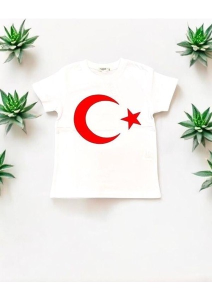 Çocuk Ay Yıldızlı Pamuklu Yarım Kol Tshirt