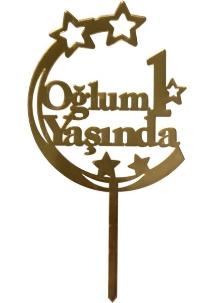 Oğlum 1 Yaşında Yazılı Aynalı Pleksi Altın