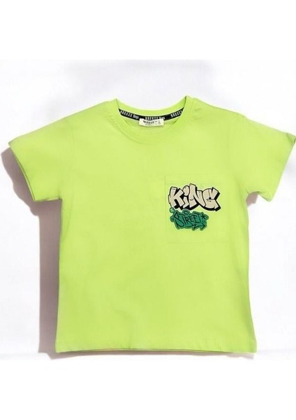 Erkek Çocuk Pamuklu King Yazılı Cepli Yarım Kol Tshirt