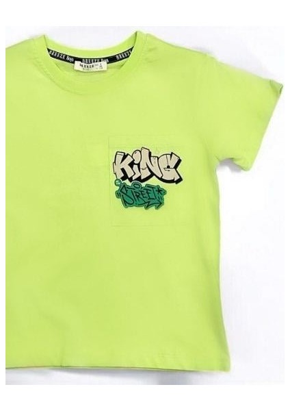 Erkek Çocuk Pamuklu King Yazılı Cepli Yarım Kol Tshirt