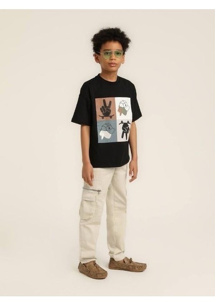 Erkek Çocuk Şapka Desenli Tasarım Pamuklu T-Shirt