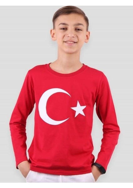Çocuk Pamuklu Uzun Kollu Ay Yıldız T-Shirt