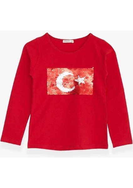 Çocuk Oynar Pullu Pamuklu Uzun Kollu T-Shirt