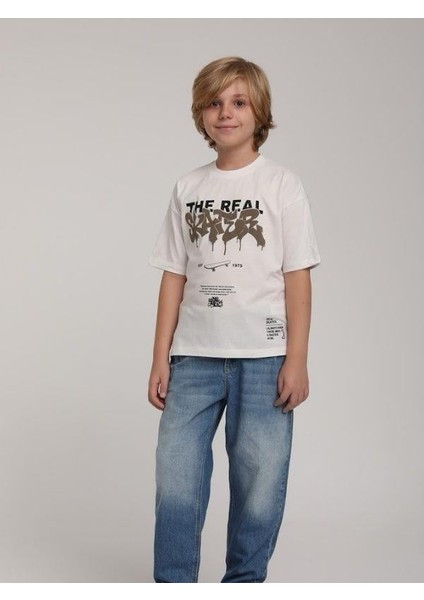 Erkek Çocuk The Real Yazılı Pamuklu T-Shirt
