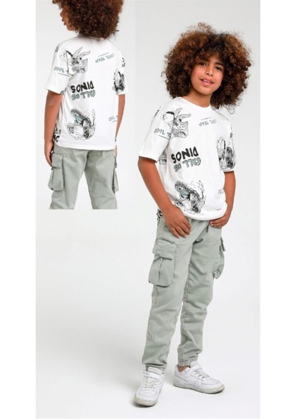 Erkek Çocuk Dinazor Desenli Pamuklu Tshirt
