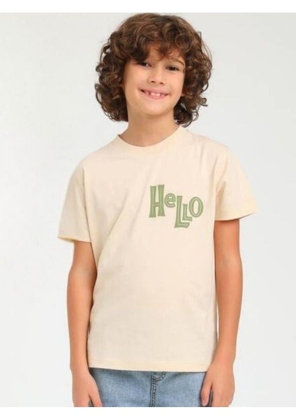 Erkek Çocuk Pamuklu Sıfır Yaka Hello Yarım Kol Tshirt modelleri