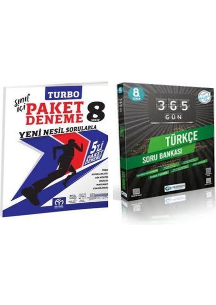 8. Sınıf Turbo 5'li Paket Deneme ve Türkçe 365 Gün Soru Bankası