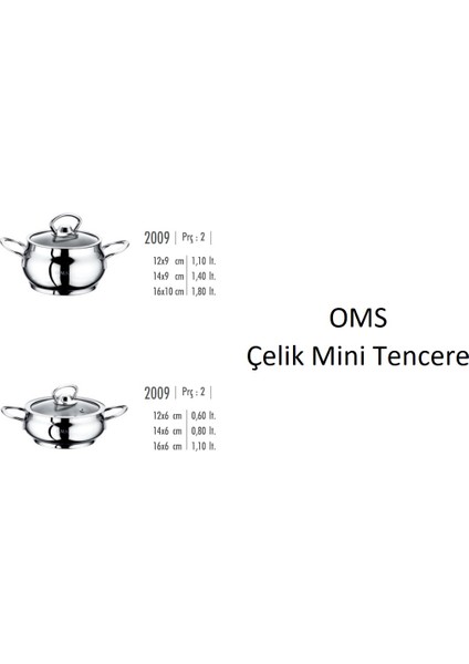 2009 2 Parça Paslanmaz Çelik Mini Küre Basık Tencere 12X6 cm