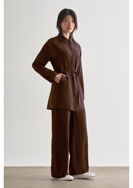Acı Kahve Mizalle Çift Cepli Beli Ip Büzgülü Modal Kahverengi Tunik fiyatları