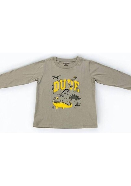 Erkek Çocuk Dinazor Baskılı Uzun Kollu T-Shirt