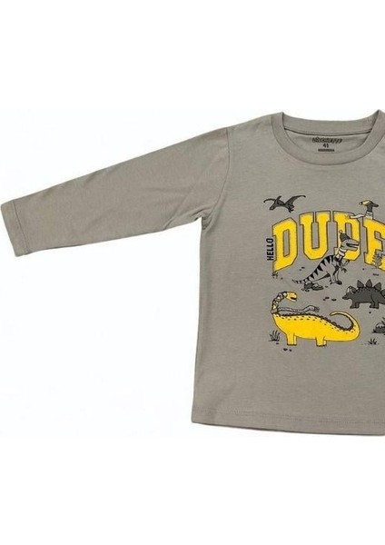 Erkek Çocuk Dinazor Baskılı Uzun Kollu T-Shirt