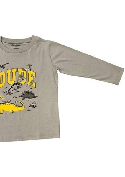 Erkek Çocuk Dinazor Baskılı Uzun Kollu T-Shirt