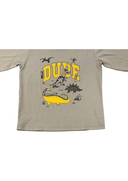 Erkek Çocuk Dinazor Baskılı Uzun Kollu T-Shirt