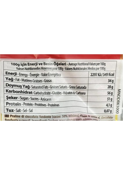 Val D’or Tahıl Patlaklı Bitter Çikolata Kreması Dolgulu Bitter Mounds Çikolata 1000 Gr. (1 Kırmızı Poşet)