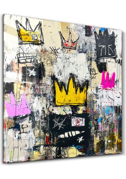 The Crowned Chaos: Abstract Graffiti-Inspired Cam Tablo - Ev Dekor- Duvar Sanatı