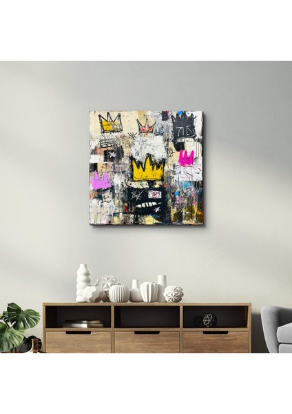 The Crowned Chaos: Abstract Graffiti-Inspired Cam Tablo - Ev Dekor- Duvar Sanatı