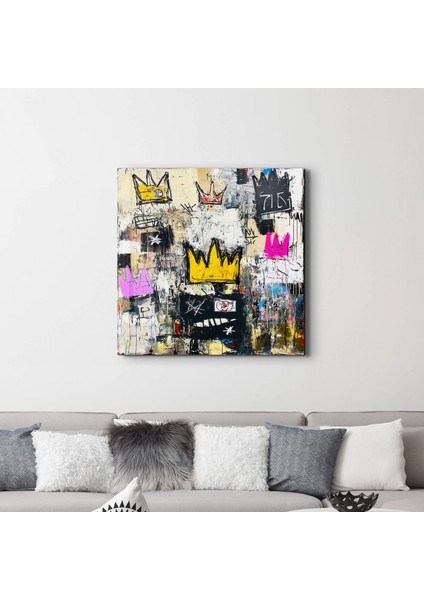 The Crowned Chaos: Abstract Graffiti-Inspired Cam Tablo - Ev Dekor- Duvar Sanatı