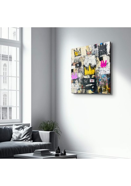 The Crowned Chaos: Abstract Graffiti-Inspired Cam Tablo - Ev Dekor- Duvar Sanatı