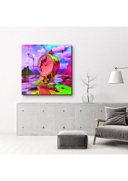 Melted Time: A Neon Surrealist Vision Cam Tablo - Ev Dekor- Duvar Sanatı