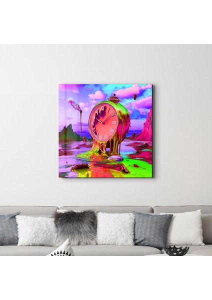 Melted Time: A Neon Surrealist Vision Cam Tablo - Ev Dekor- Duvar Sanatı