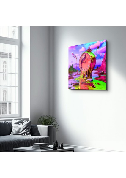Melted Time: A Neon Surrealist Vision Cam Tablo - Ev Dekor- Duvar Sanatı